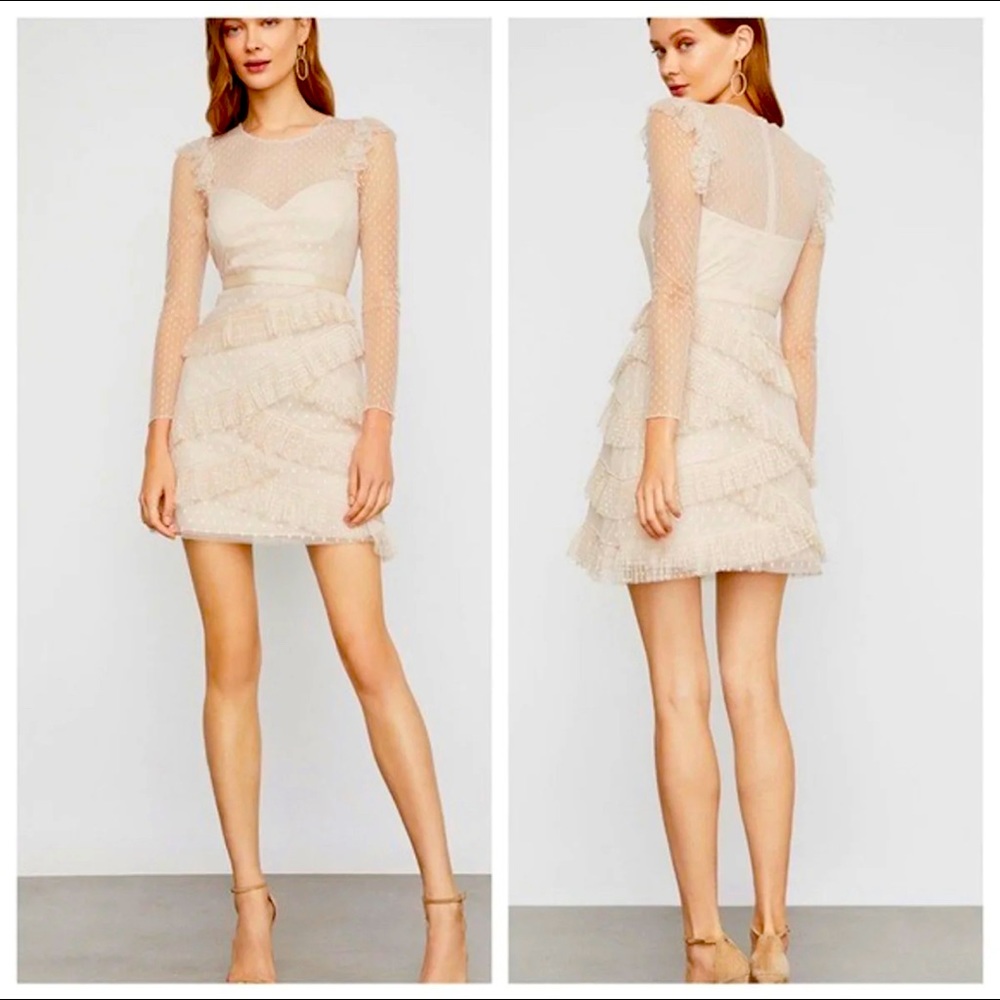 BCBG MAXAZRIA PLEATED TULLE RUFFLE DRESS